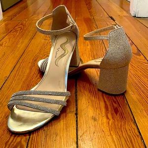 Silver Nina size 9.5 with Block Heel